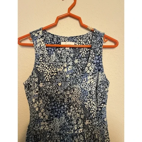 LOFT‎ X-Small Blue Floral Sleeveless Tiered Midi Dress Cottagecore Casual - Picture 4 of 5